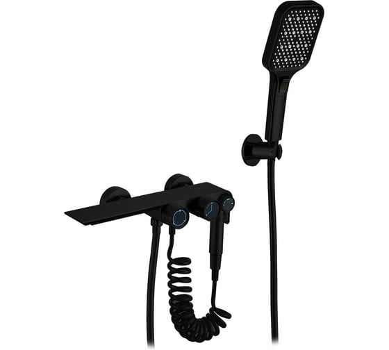 Изображение товара Смеситель для ванны ViEiR однорычажный, водопад, черный излив-водопад и душевой набор V323531-C