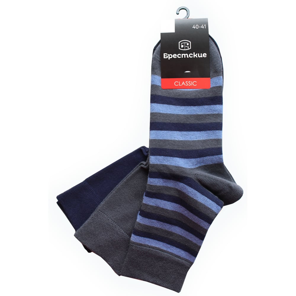 Изображение товара Мужские носки Брестские 3 пары темно-серые с синими полосками