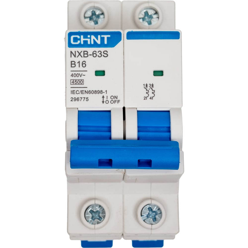 Изображение товара Автоматический выключатель CHINT NXB-63S 2P 16А 4,5кА х-ка B для защиты цепей переменного тока