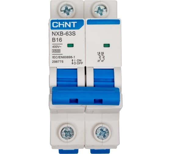 Изображение товара Автоматический выключатель CHINT NXB-63S 2P 16А 4,5кА х-ка B (R) 296775
