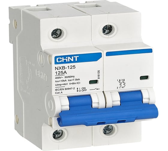 Изображение товара Автоматический выключатель CHINT NXB-125 2P 80А 10кА х-ка D (R) 816132