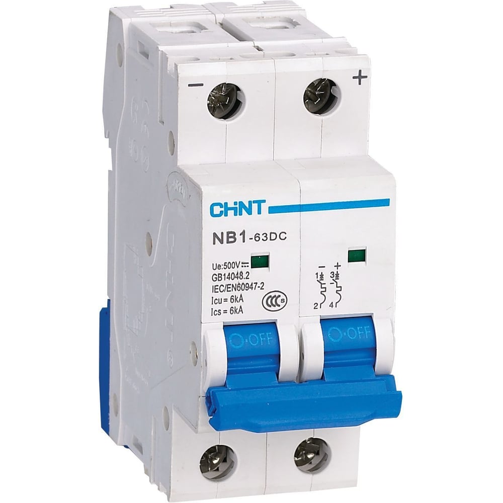 Изображение товара Автоматический выключатель CHINT NB1-63DC 2P 13А 6кА х-ка C 500В DC