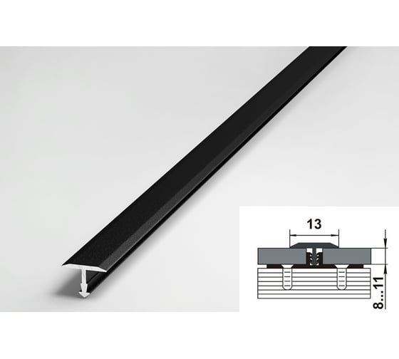 Изображение товара Порог прямой алюминиевый ЛУКА (13 мм, 2,7 м, порошковое покрытие, черный) УТ000042473