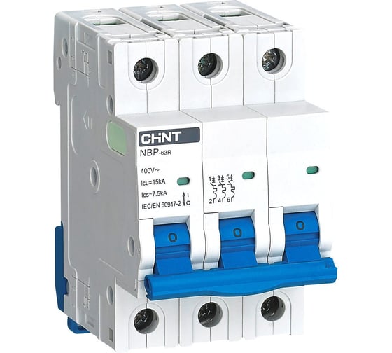 Изображение товара Автоматический выключатель CHINT NBP-63R 3P 63А 15кА 8In (R) 352398