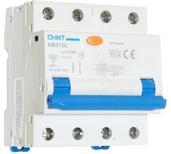 Изображение товара Автоматический выключатель дифференциального тока (АВДТ) CHINT NB310L 3P+N C20 30мА тип AС 6кА, электромеханический (R) 660022