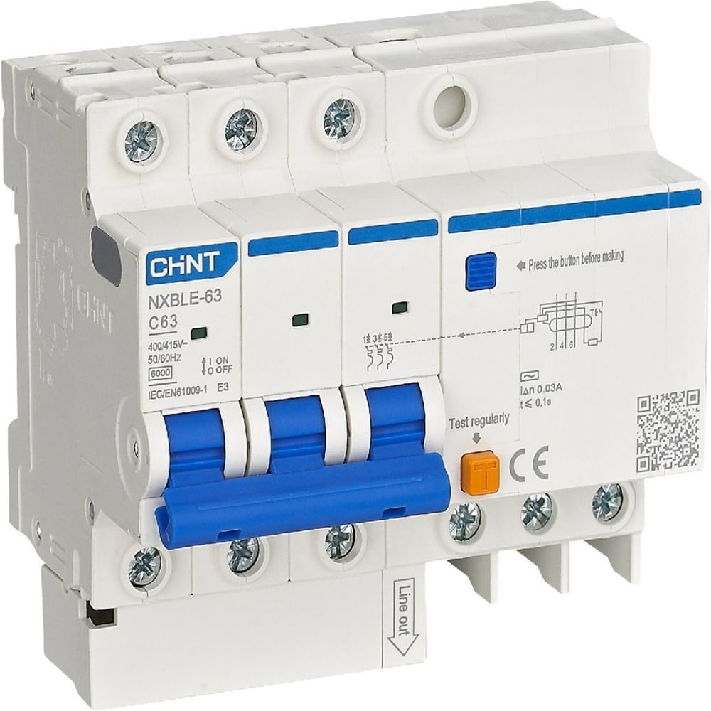 Изображение товара Автоматический выключатель дифференциального тока CHINT NXBLE-63 3P+N C16 30мА IP20