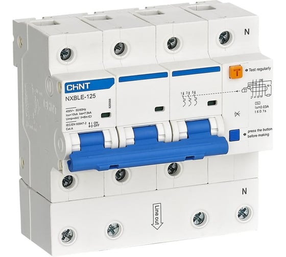 Изображение товара Автоматический выключатель дифференциального тока (АВДТ) CHINT NXBLE-125 3P+N C100 30мА тип AС 10кА, электронный (R) 820588