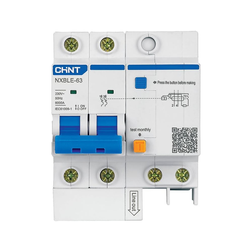 Изображение товара Автоматический выключатель дифференциального тока CHINT NXBLE-63 2P C40 30мА