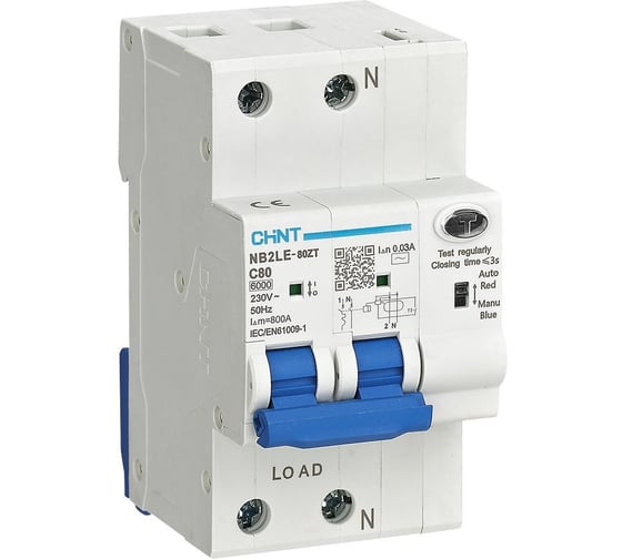 Изображение товара Автоматический выключатель дифференциального тока (АВДТ) CHINT NB2LE-80ZT 1P+N C16 30мА тип A 6кА, электронный (R) 448147