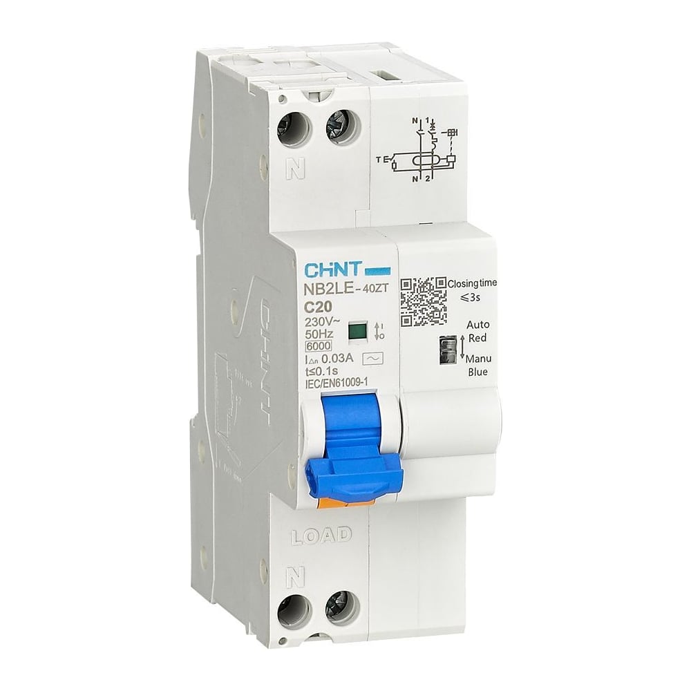 Изображение товара Автоматический выключатель дифференциального тока CHINT NB2LE-40ZT 1P+N C16 30мА