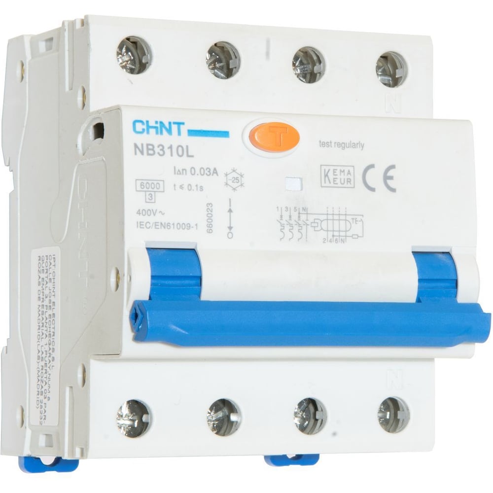 Изображение товара Автоматический выключатель дифференциального тока CHINT NB310L 3P+N C16 30мА тип AС 6кА