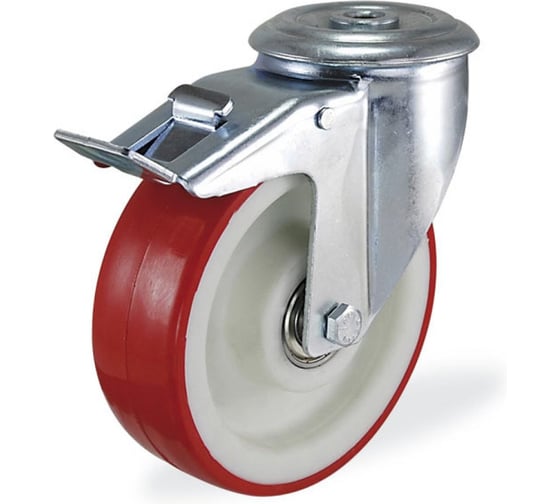 Изображение товара Поворотная колесная опора KAMA с тормозом,100 мм, 3300-PUR-125-F18