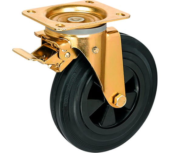 Изображение товара Усиленная поворотная колесная опора Kolesa-opori SCMb 80 с тормозом, черная резина, д200 SCmb80