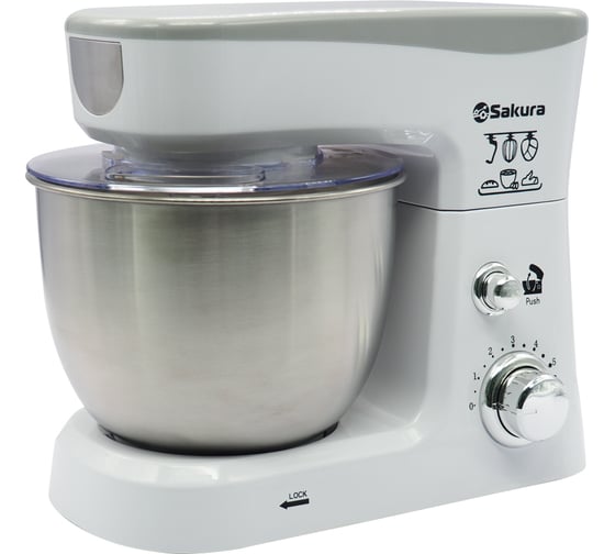 Изображение товара Миксер электр с чашей Sakura SA-6327W планетарный 1000Вт 3,5л 6скор РТ-00060982