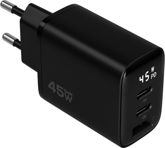 Изображение товара Cетевое зарядное устройство MAGSSORY Digit 45W GaN, с дисплеем и функцией быстрой зарядки, черный ACH008