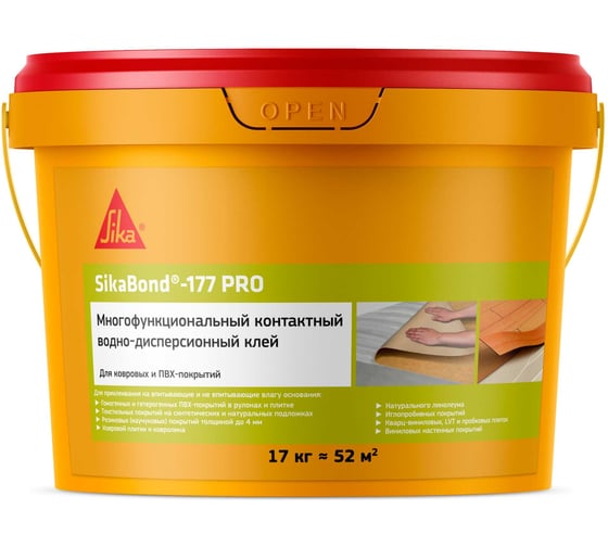 Изображение товара Многофункциональный контактный водно-дисперсионный клей для гибких напольных покрытий SIKA Bond-177 PRO ведро 17 кг 766111