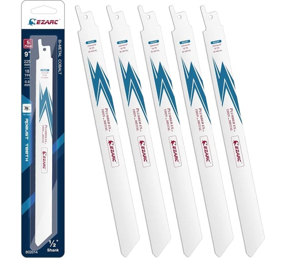 Изображение товара Усиленные полотна Ezarc для сабельной пилы по металлу BiMCo / 14TPI / 150мм / 5 шт 802014