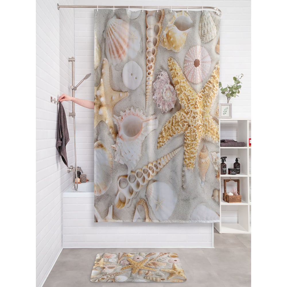 Изображение товара Фотоштора в ванную JoyArty МУЛЬТИ 180х200 см серый, коричневый, белый