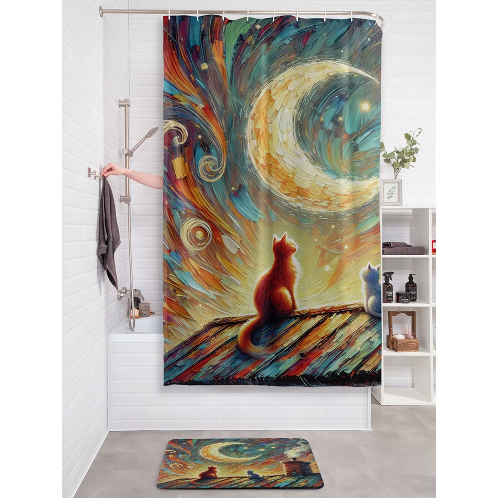 Изображение товара Фотоштора в ванную JoyArty МУЛЬТИ 180х200 водоотталкивающая с кольцами