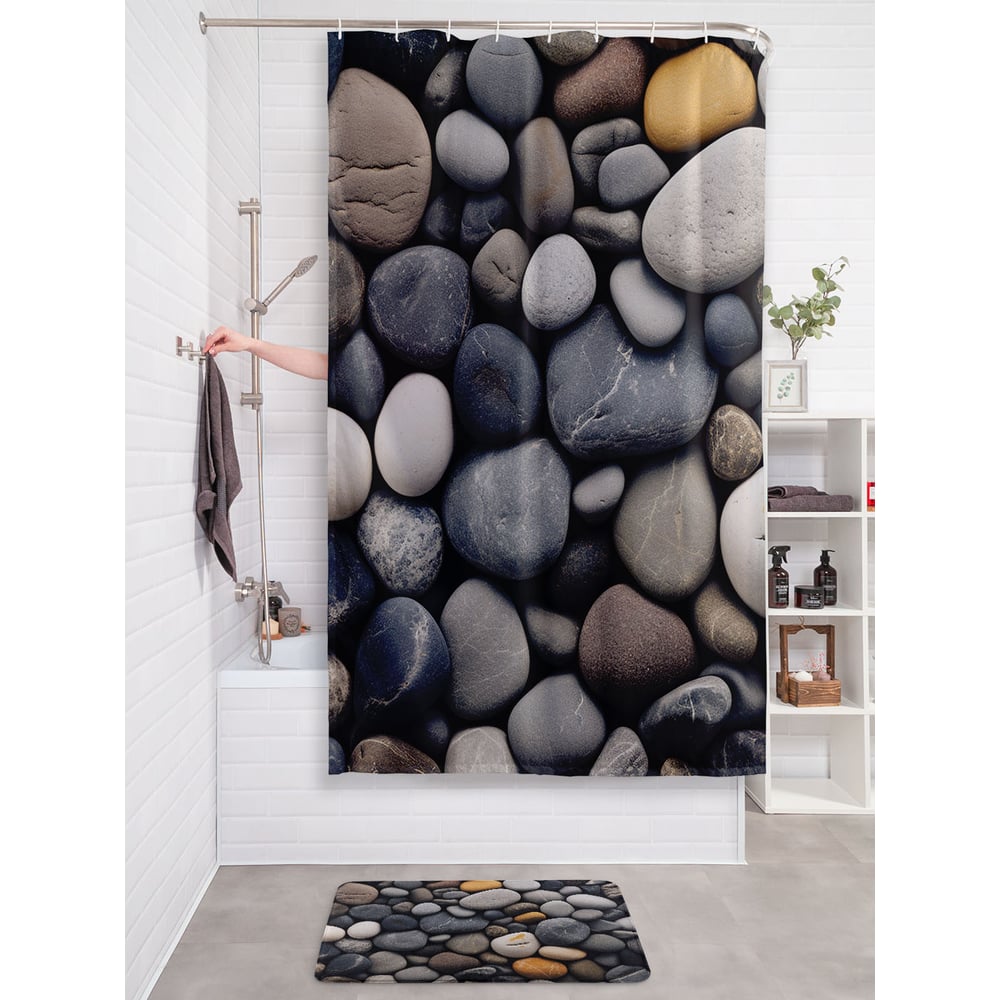 Изображение товара Фотоштора в ванную JoyArty МУЛЬТИ 180х200 черная, серая, белая