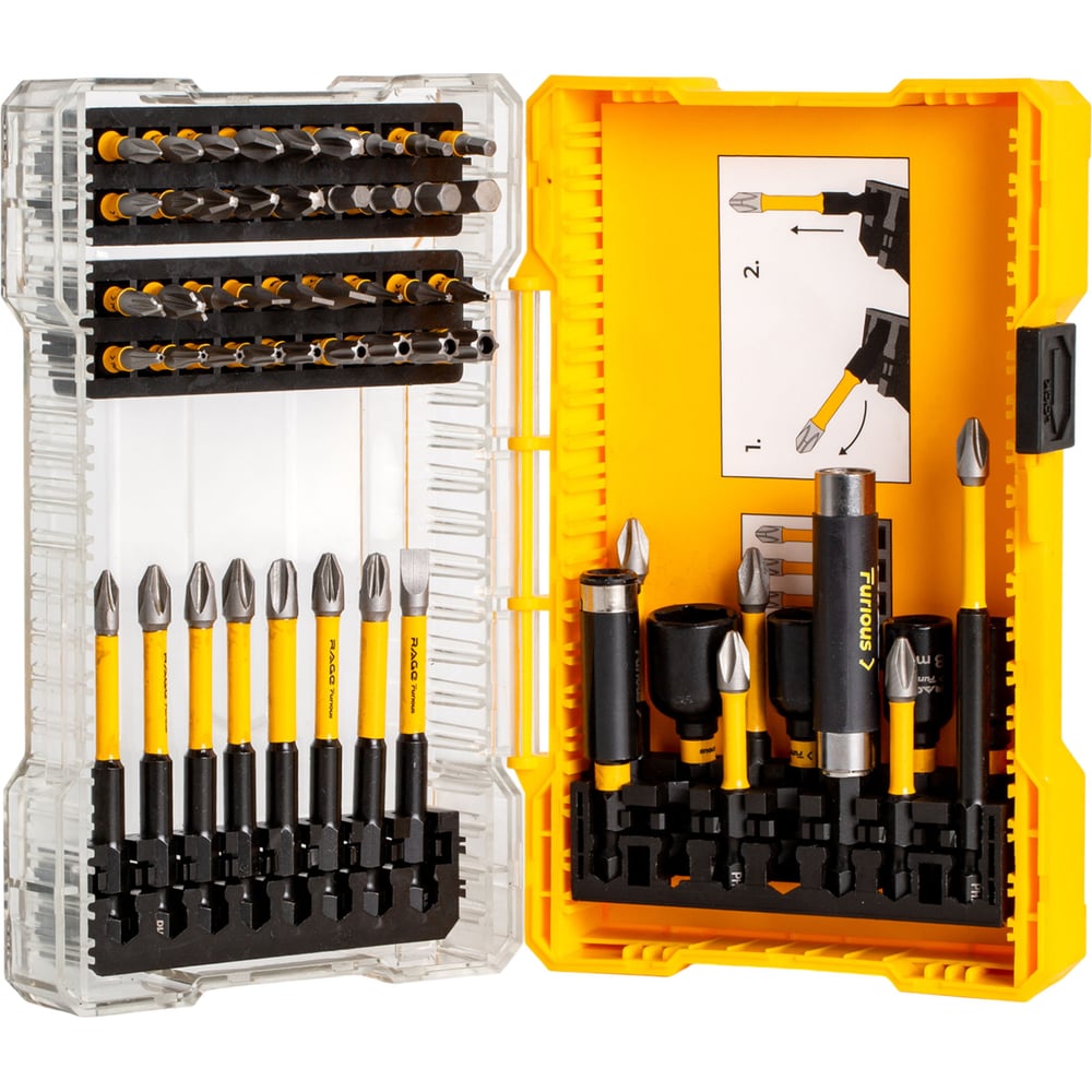 Изображение товара Комплект магнитных битов RAGE Furious 56 шт для шуруповерта S2 ударных