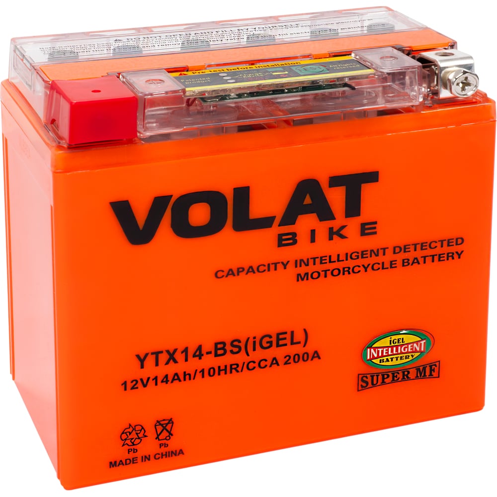 Изображение товара Мотоаккумулятор VOLAT 12V 14Ah YTX14-BS(iGEL) для мотоцикла и техники