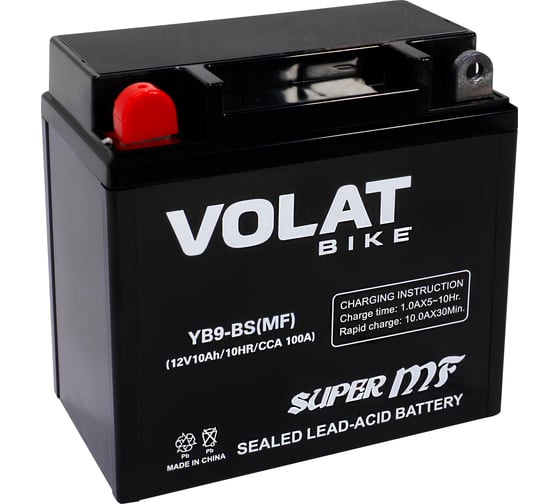 Изображение товара Мотоаккумулятор VOLAT 12V 10Ah YB9-BS(MF) L+, для мотоцикла, скутера, гидроцикла, квадроцикла, снегохода и генератора 135x75x139 YB9-BS(MF) YB9-BS(MF)Volat