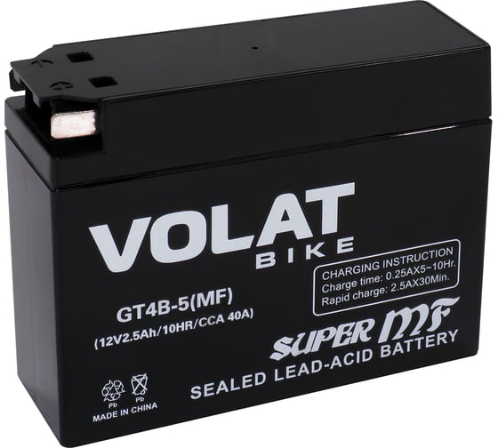 Изображение товара Мотоаккумулятор VOLAT 12V 2.5Ah GT4B-5(MF) R+ для мопеда, скутера 113x39x87 GT4B-5(MF) GT4B-5(MF)Volat