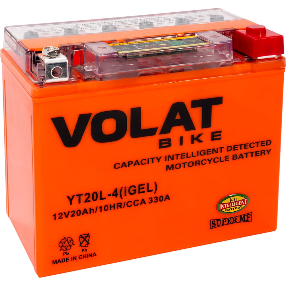 Изображение товара Мотоаккумулятор VOLAT 12V 20Ah YT20L-4(iGEL)R+, для мотоцикла, скутера, гидроцикла, квадроцикла, снегохода и генератора 177x88x155 YT20L-4(iGEL) YT20L-4(iGEL)Volat