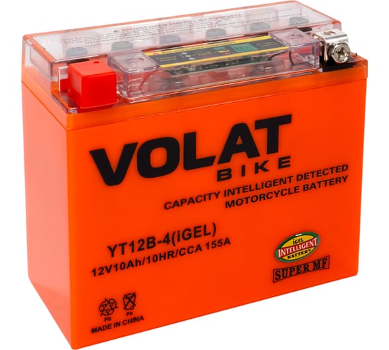 Изображение товара Мотоаккумулятор VOLAT 12V 10Ah YT12B-4(iGEL) L+, для мотоцикла, скутера, гидроцикла, квадроцикла, снегохода и генератора 150x70x130 YT12B-4(iGEL) YT12B-4(iGEL)Volat
