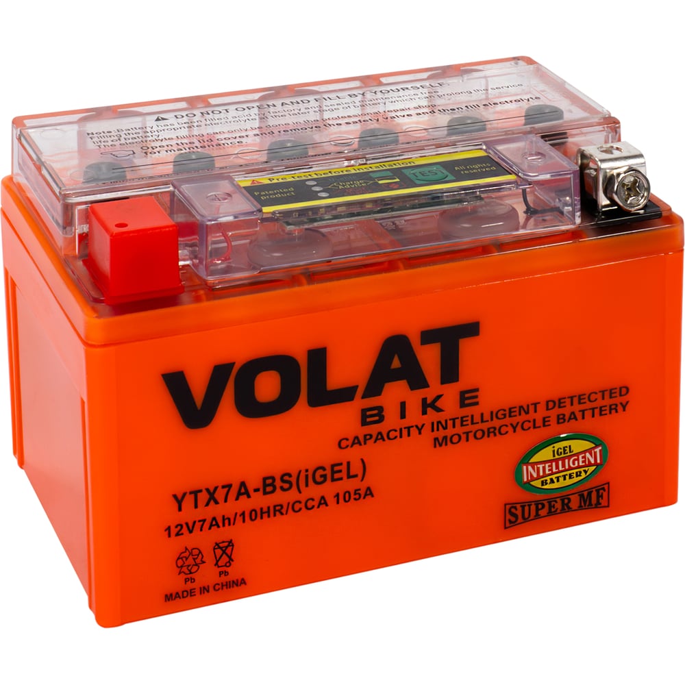 Изображение товара Мотоаккумулятор VOLAT 12V 7Ah YTX7A-BS(iGEL) гидроцикл мотоцикл скутер квадроцикл снегоход