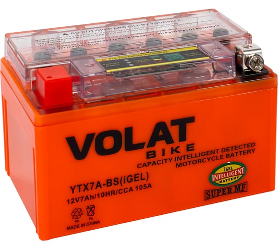 Изображение товара Мотоаккумулятор VOLAT 12V 7Ah YTX7A-BS(iGEL) L+, для мотоцикла, мопеда и скутера, гидроцикла, квадроцикла, снегохода 150x87x94 YTX7A-BS(iGEL) YTX7A-BS(iGEL)Volat