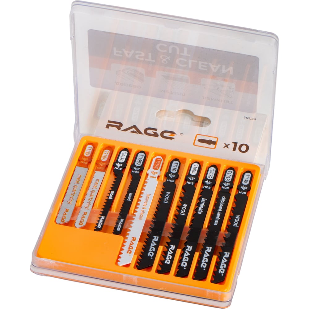 Изображение товара Набор пилок RAGE для лобзика универсальный по дереву металлу и ламинату 10 шт