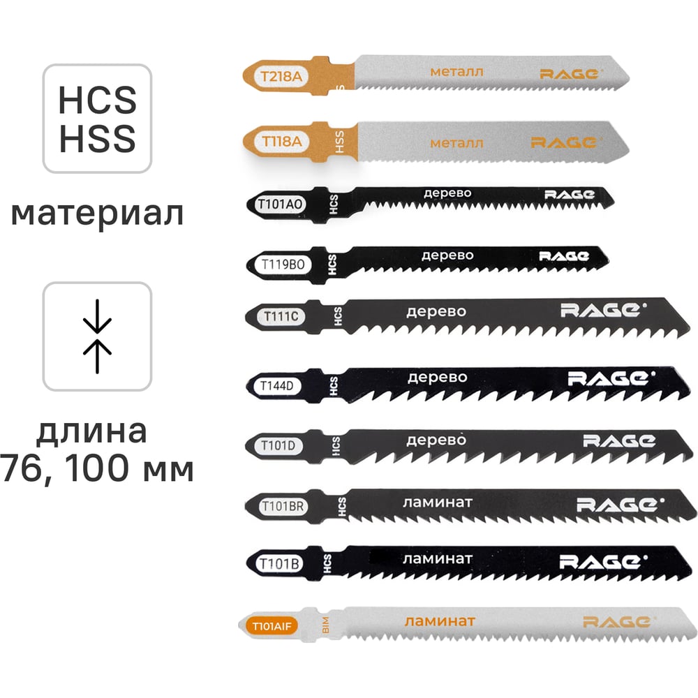 Изображение товара Набор пилок RAGE для лобзика универсальный по дереву металлу и ламинату 10 шт