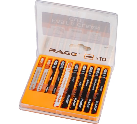 Изображение товара Набор пилок RAGE для лобзика универсальный по дереву металлу и ламинату 10 шт 552201