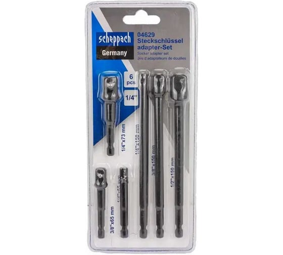Изображение товара Адаптеры-переходники под шуруповерт, набор 6 предметов Scheppach Sch-04629(63743)