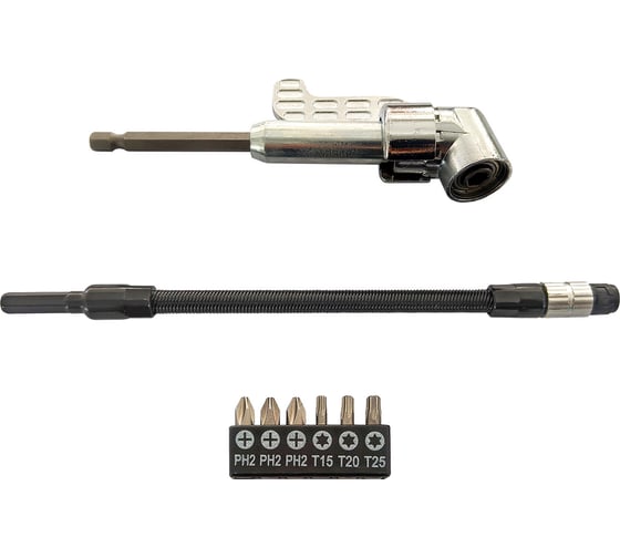Изображение товара Биты 1/4х25мм с угловым битодержателем и удлинителем гибким 200мм, набор 8 предметов Scheppach Sch-15018(63744)