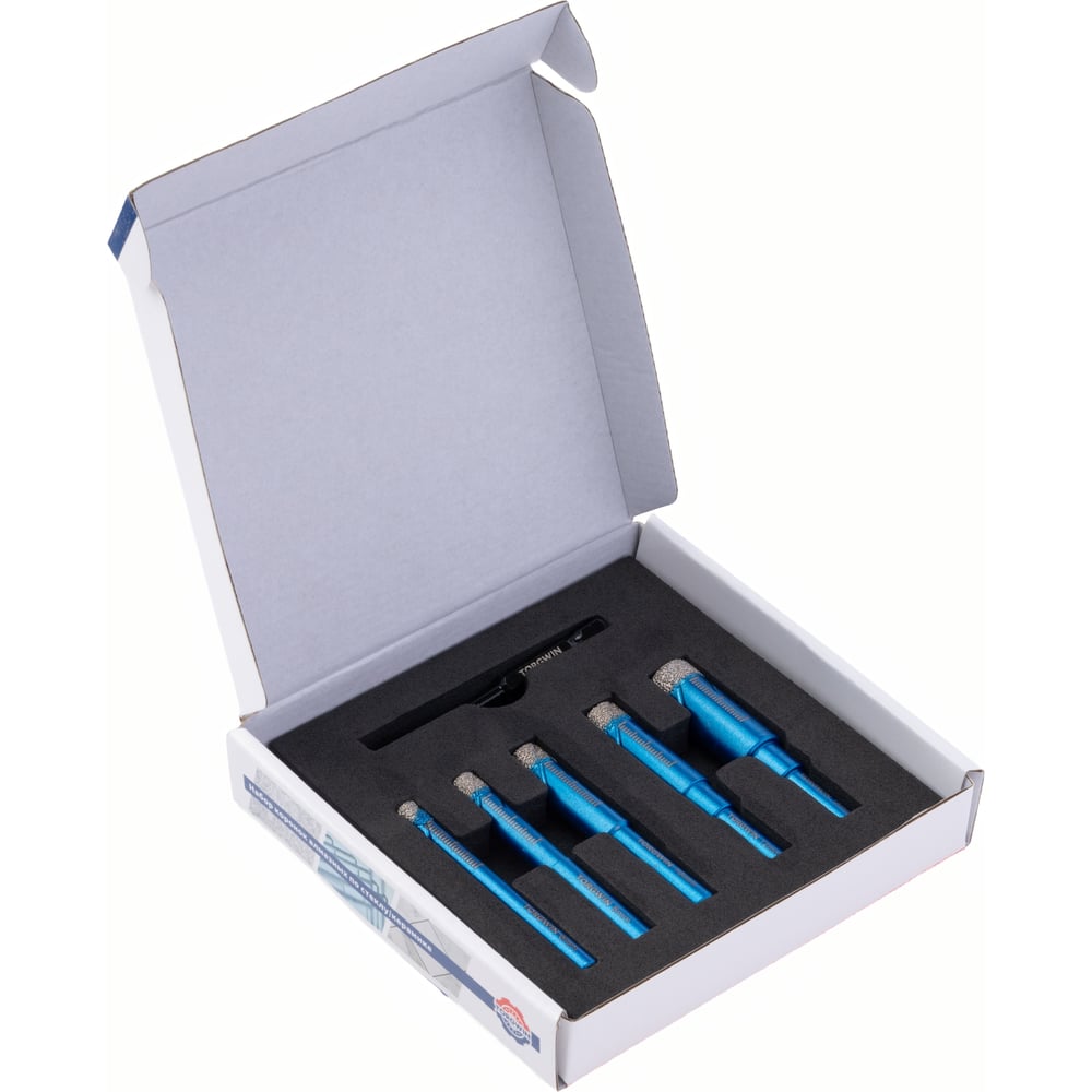 Изображение товара Набор алмазных коронок по керамике и камню TORGWIN 6-14 мм с кейсом