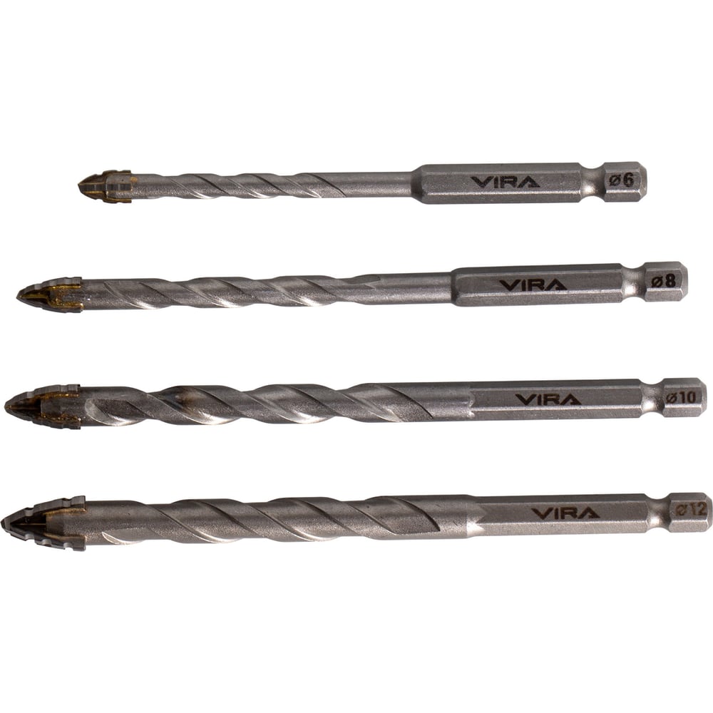 Изображение товара Набор сверл универсальных VIRA 4 предмета диаметр 6, 8, 10 и 12 мм
