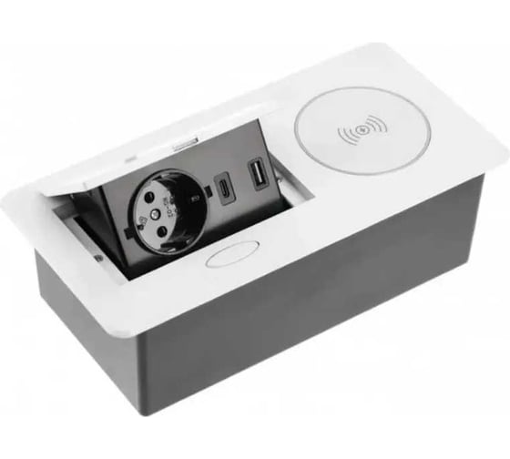 Изображение товара Выдвижная розетка (выдвижной блок розеток) SETE 1 EURO розетка, 2 USB, беспроводная зарядка SBT-1UCW-10