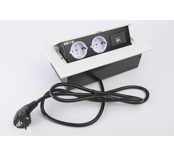 Изображение товара Выдвижной блок розеток (встраиваемый розеточный блок) SETE на 2 EURO розетки и 2 USB, SBT-2UC-10