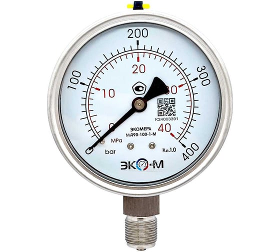 Изображение товара Манометр ЭКО-М МД90-100мм 0..40МПа М20*1,5 (для гидрозаполнения) (ТН ВЭД 9026204000) МД90-100-М-40МПа