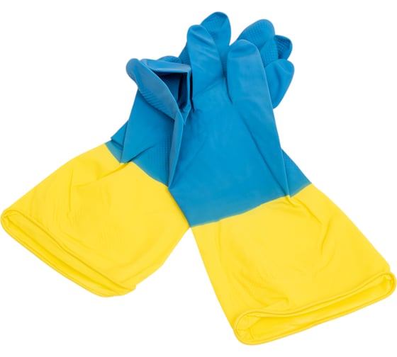 Изображение товара Хозяйственные латексные перчатки Komfi БИКОЛОР XL, синий+желтый 126924