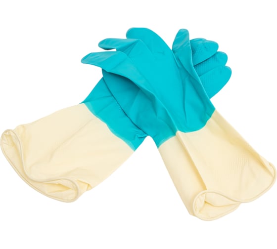 Изображение товара Хозяйственные латексные перчатки Komfi БИКОЛОР L, синий+желтый 120786