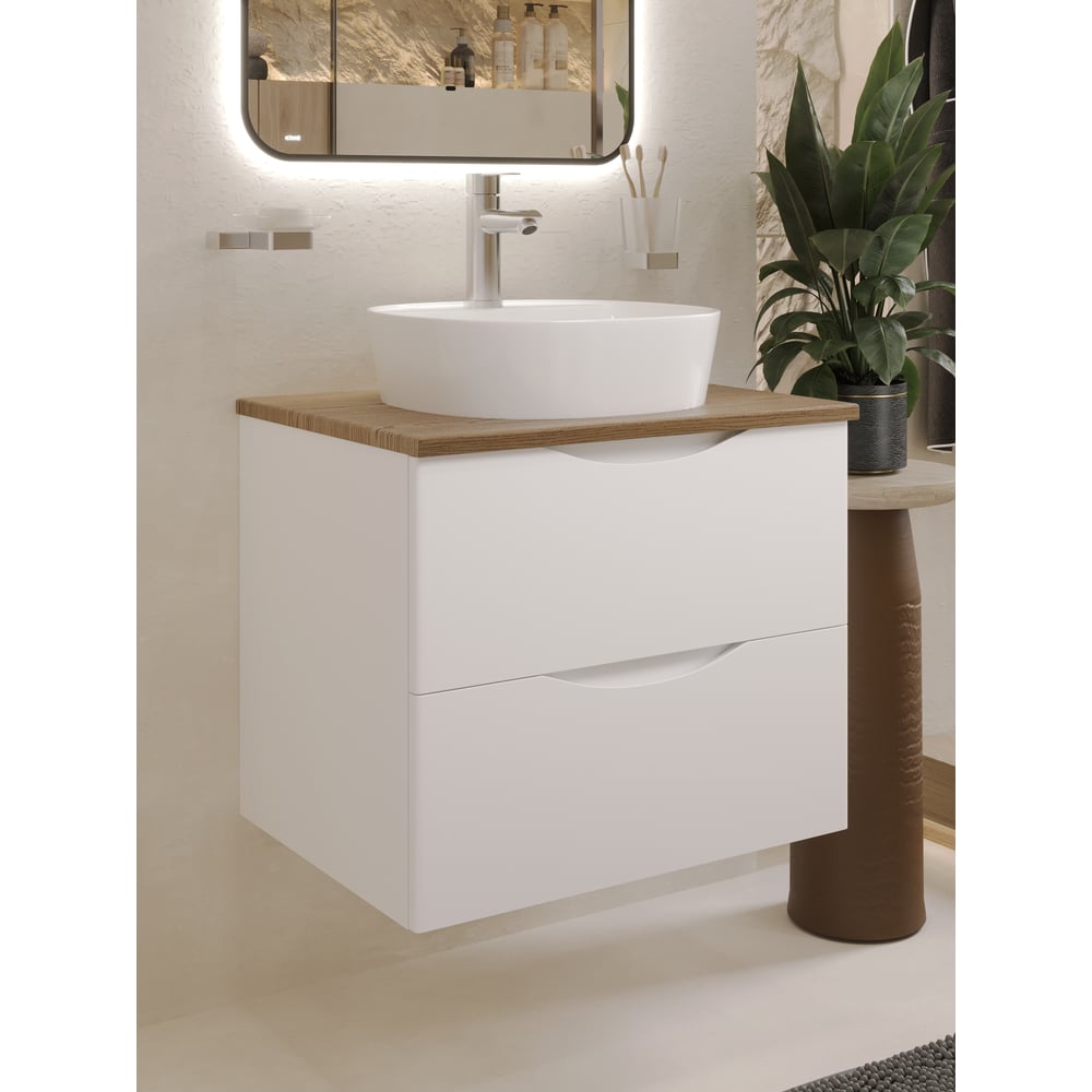 Изображение товара Подвесная тумба с раковиной BOND белая со столешницей под дерево T99605-S01410