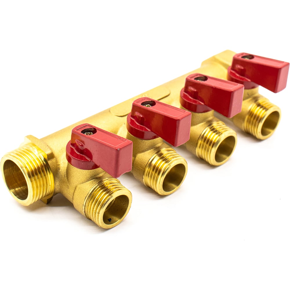 Изображение товара Коллектор Damento 3/4x1/2 на 4 выхода с кранами Clima латунь