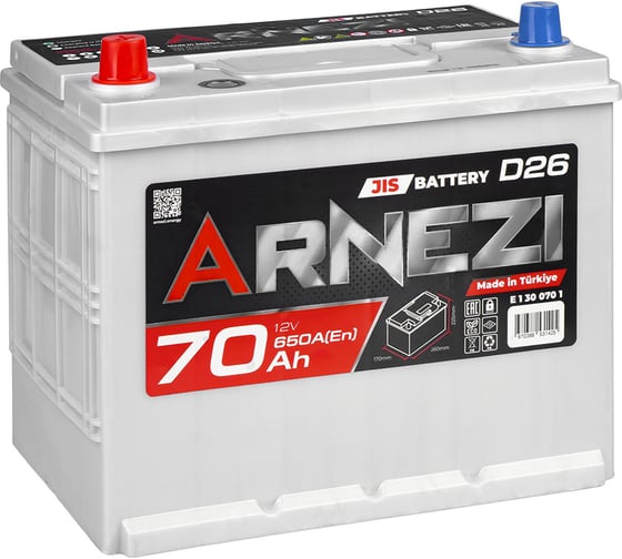 Изображение товара Аккумулятор ARNEZI JIS SMF 70 А/ч прямой L+ 260x170x225 D26 EN 650 А E1300701