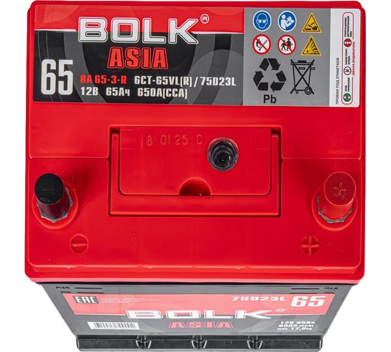 Изображение товара Аккумулятор BOLK ASIA 65 А/ч обратный R+ 232x175x225 D23 EN 650 А BA 65-3-R