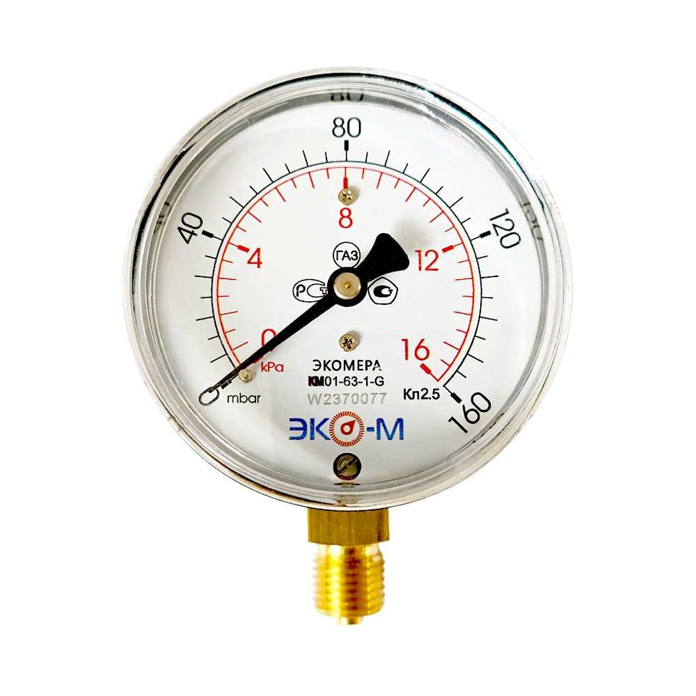 Изображение товара Манометр ЭКО-М КМ-63 мм 0-16 кПа с классом защиты IP67