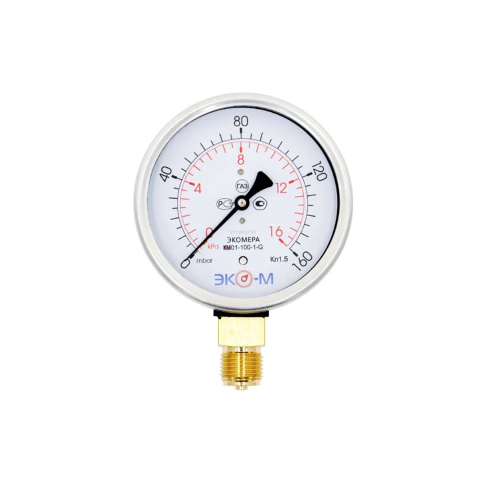 Изображение товара Манометр ЭКО-М КМ-100мм 0-16 кПа радиальное соединение